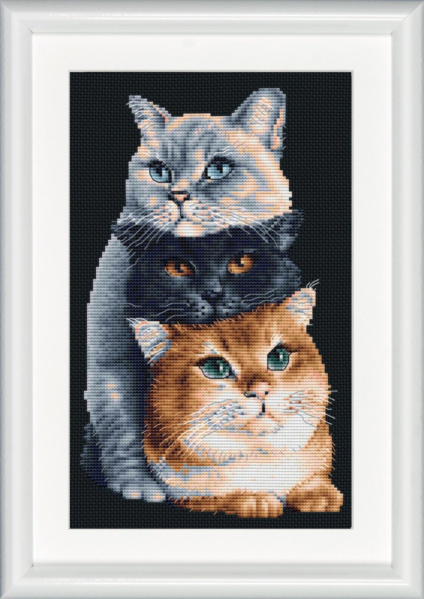 Dutch Stitch Brothers - DIY borduurpakket - DSB015 - Drie katten - Zwart Aida - 26 x 18 cm