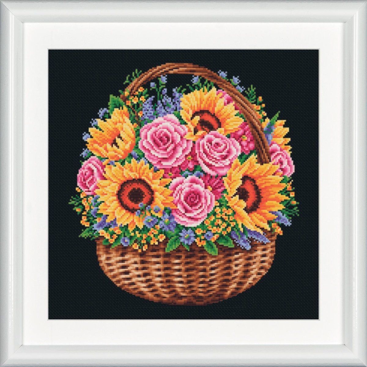 Dutch Stitch Brothers - DIY borduurpakket - DSB016 - Bloemenmand - Zwart Aida - 32 x 32 cm