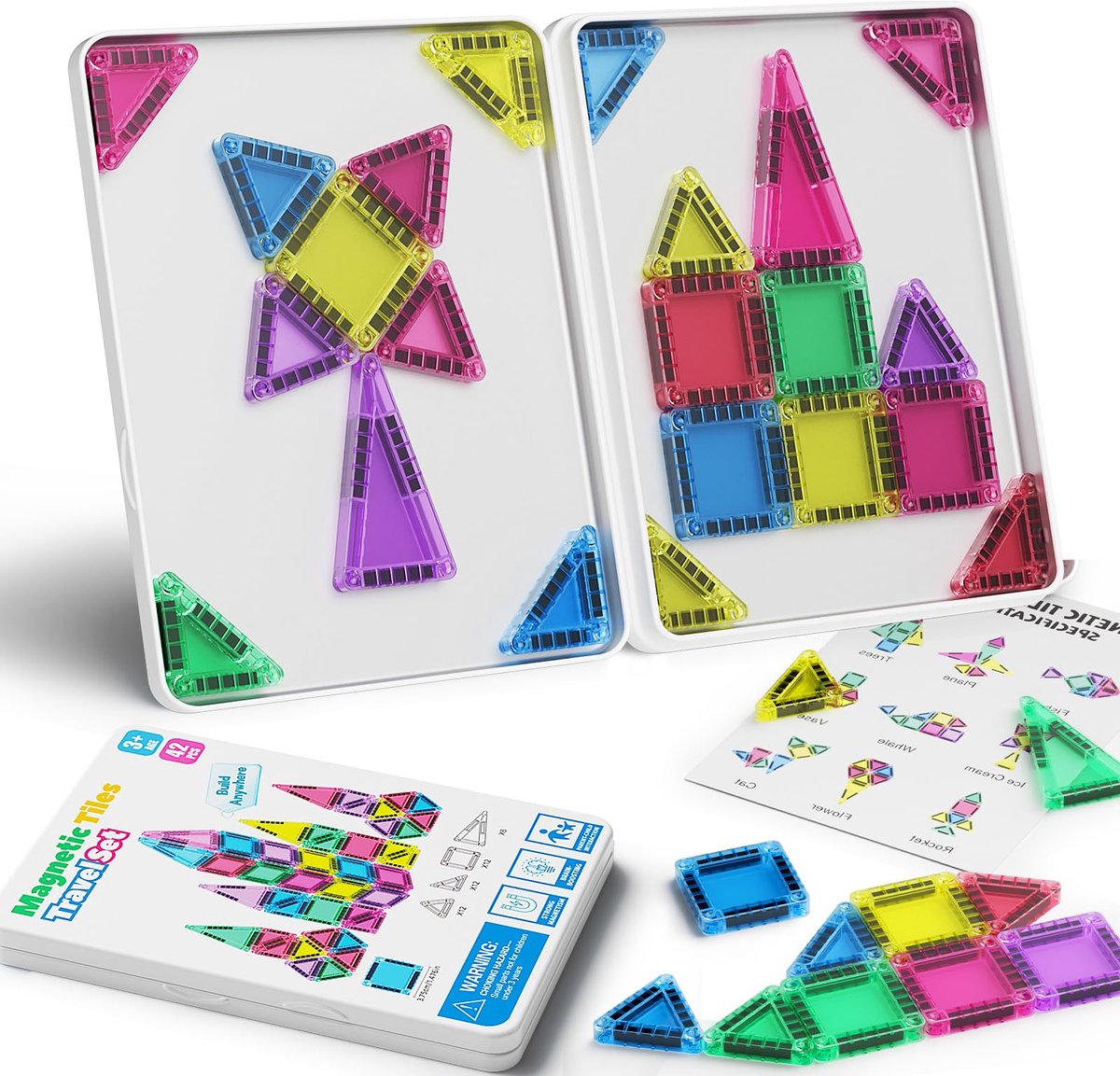 Dutchers® Magnetische Tegelconstructieset – 42-delig Reisspeelgoed – Montessori STEM-speelgoed – Magnetisch Bouwspeelgoed met Opbergdoos – Magnetische Bouwstenen - Ideaal Cadeau voor Kinderen vanaf 3 jaar