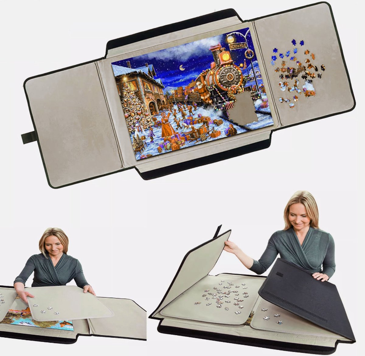 Dutchers® Puzzeltafel - Draagbaar puzzelbord voor 1000 stukjes - Puzzelplank - Puzzelmat inklapbaar - Puzzelkoffer - Portapuzzle - Puzzelmap - Grijs