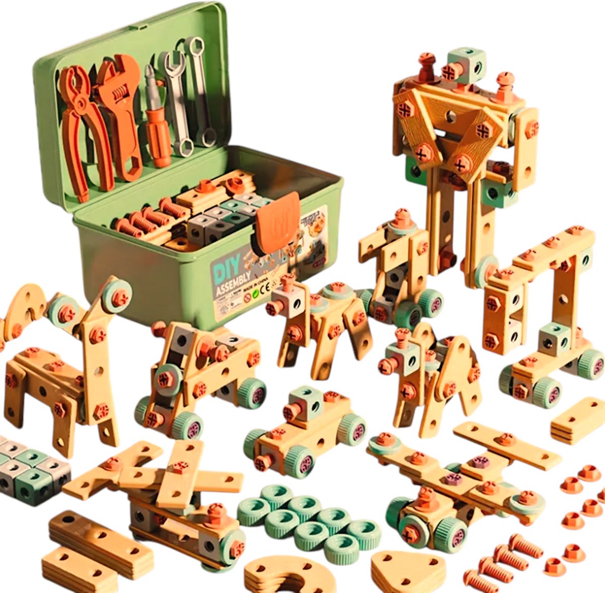 Dutchers® Technisch Bouwspeelgoed – 144-delig met koffer – Montessori STEM-speelgoed – Gereedschap speelgoed met opbergdoos – Bouwstenen - Ideaal Cadeau voor Kinderen vanaf 3 jaar