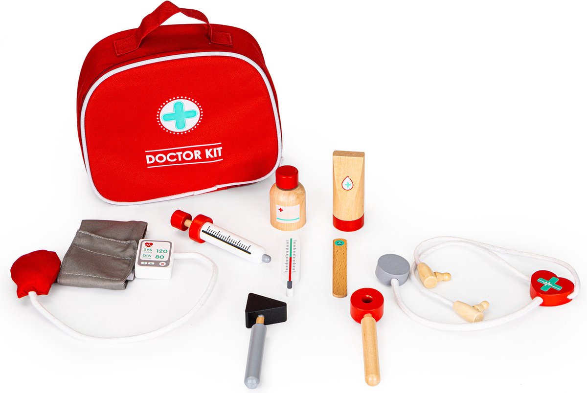 Dokterskoffer speelgoed - 22x8,5x19cm - 10-delig - rood