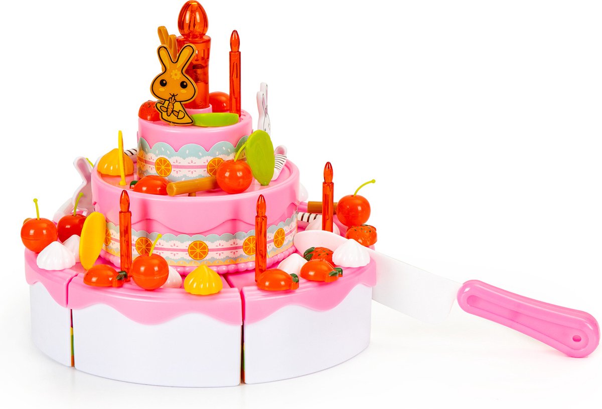 Speelgoed taart en cup cake set snijbaar 125-delig – Roze