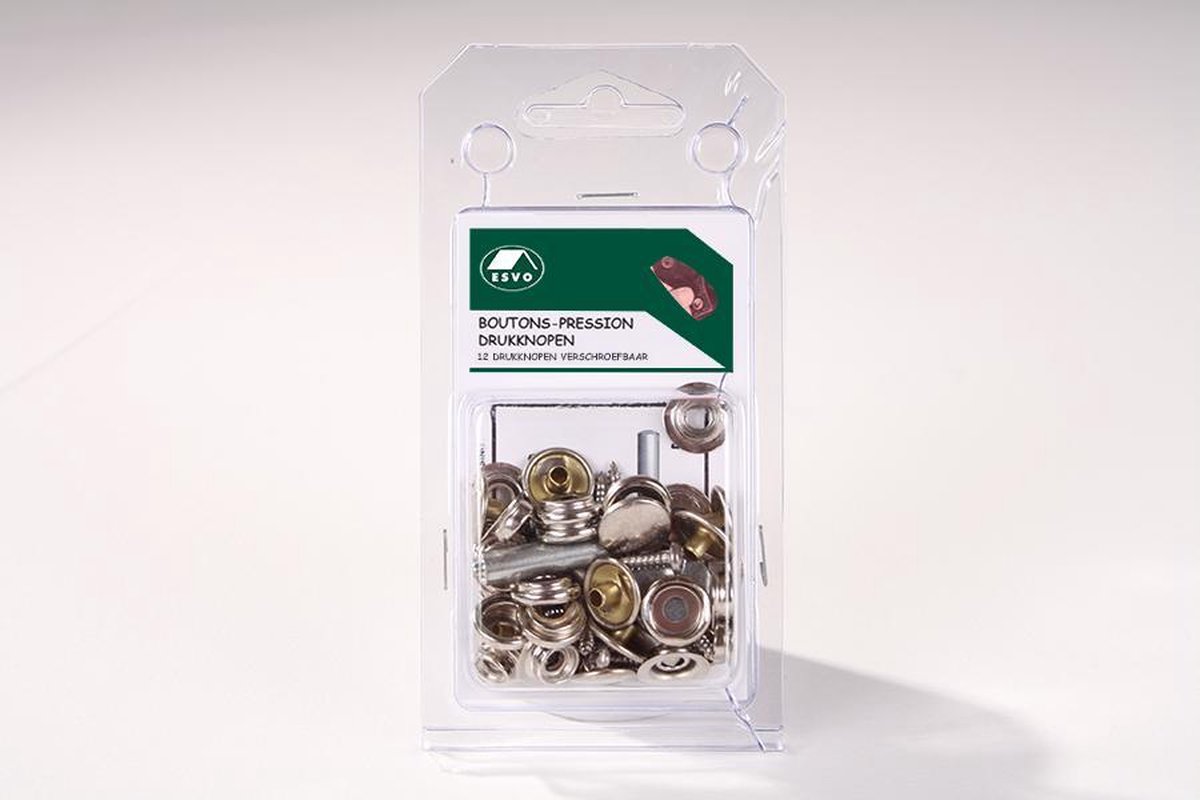 Set ESVO drukknopen 15 mm verschroefbaar. 12 stuks