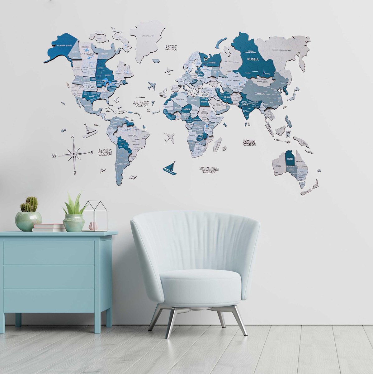 Houten   3D - Aqua - M (100 x 60 cm)