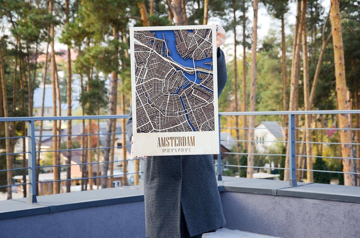Houten stadskaart Amsterdam 3D - L (45 x 30 cm)