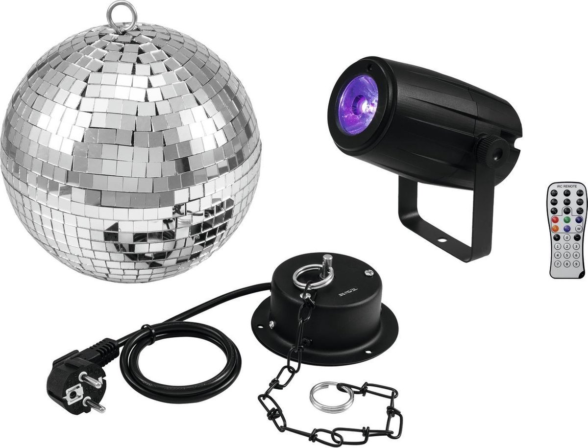  Discobal - Spiegelbol -   20cm with motor + LED PST-5 QCL Spot bk