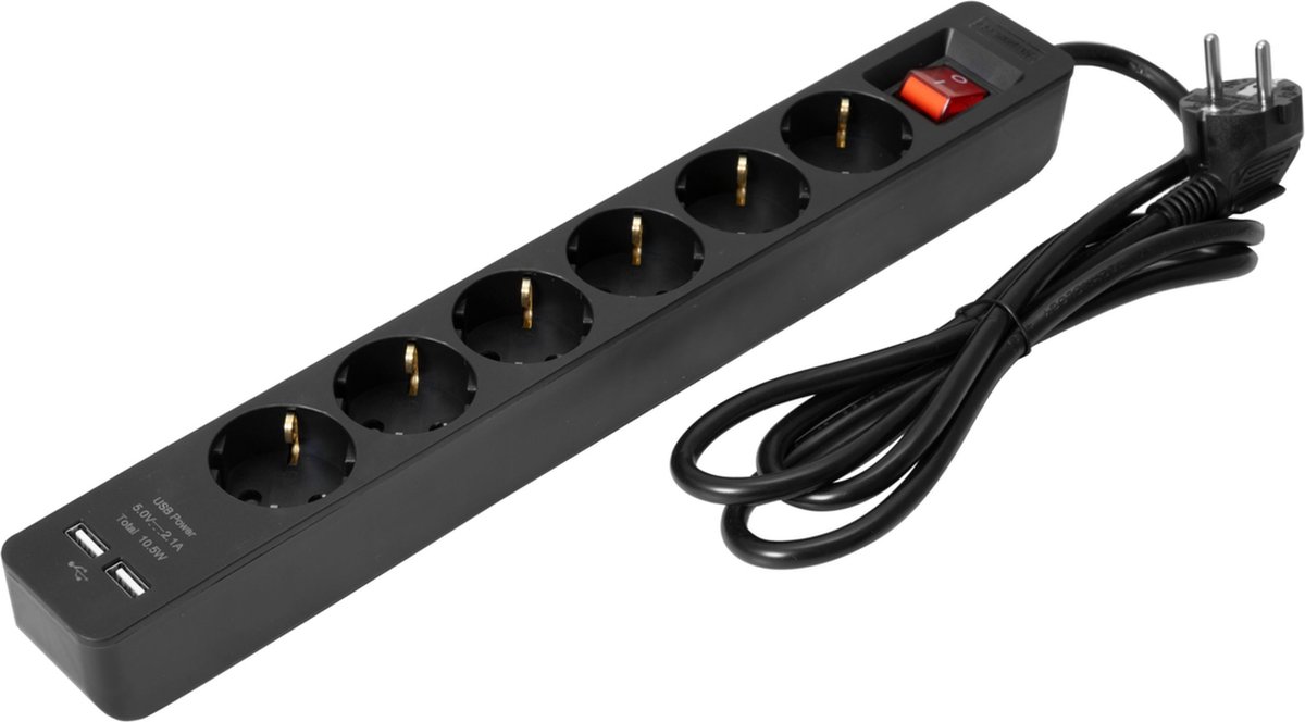 Eurolite Steckdosenleiste ON-1 6-fach + 2 USB sw - Meervoudige stekkerdoos
