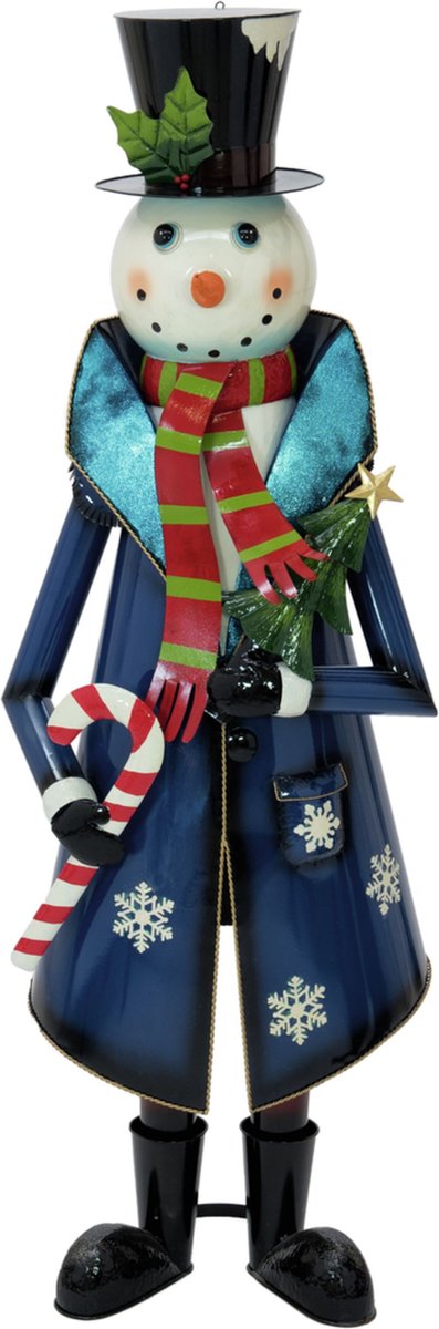 Europalms Schneemann mit Mantel, Metall 150cm, blau - Kerstdecoratie