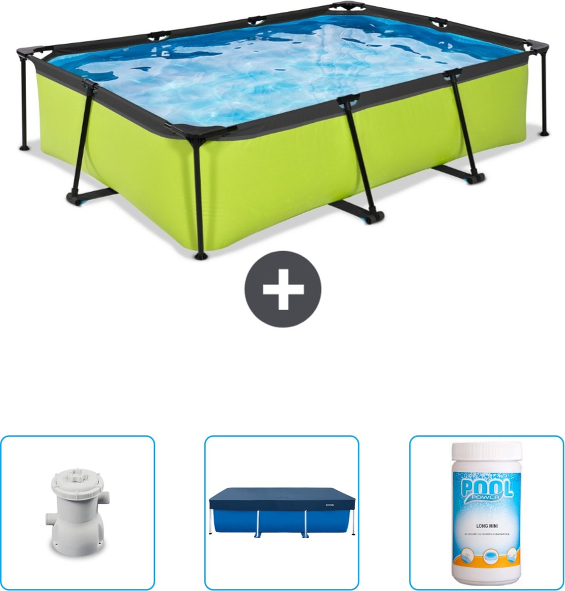 EXIT Rechthoekig Lime Frame Zwembad - 300 x 200 x 65 cm - Inclusief Pomp - Afdekzeil - Chloor - Nu extra voordelig