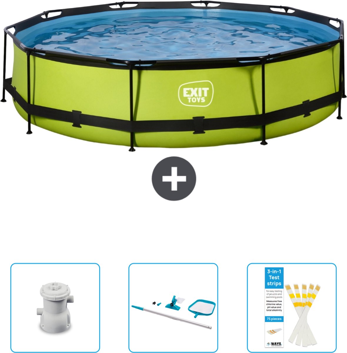 EXIT Rond Lime Frame Zwembad - 360 x 76 cm - Inclusief Pomp - Schoonmaakset - Testrips - Nu extra voordelig