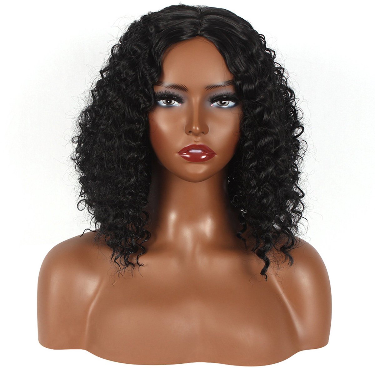 EYUSALL Korte Krullende Pruik met Capuchon - Dames Pruik - Natuurlijk Zwarte Krulhaarpruik