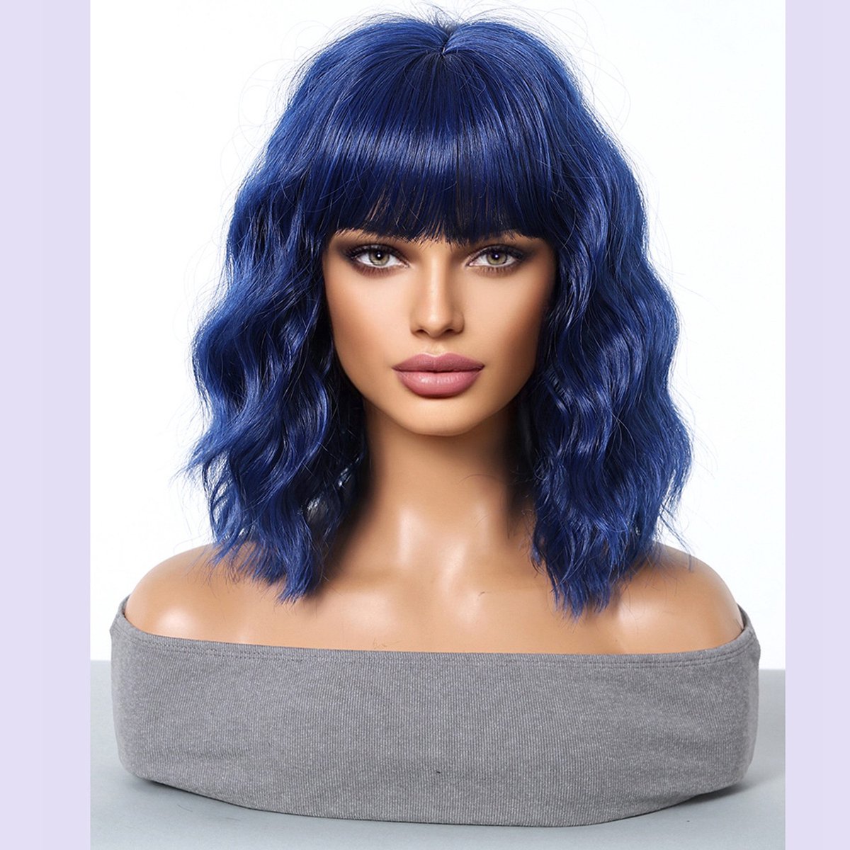 EYUSALL Krullende Pruik - Bob Pruiken Dames Kort - Natuurlijk ogende Dagelijkse Pruik - Donkerblauw