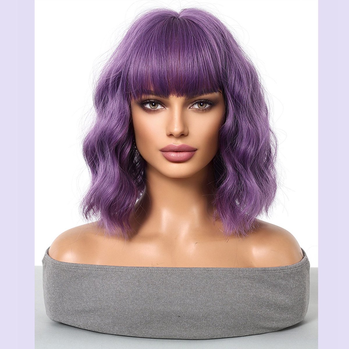 EYUSALL Krullende Pruik - Bob Pruiken Dames Kort - Natuurlijk ogende Dagelijkse Pruik - Paars