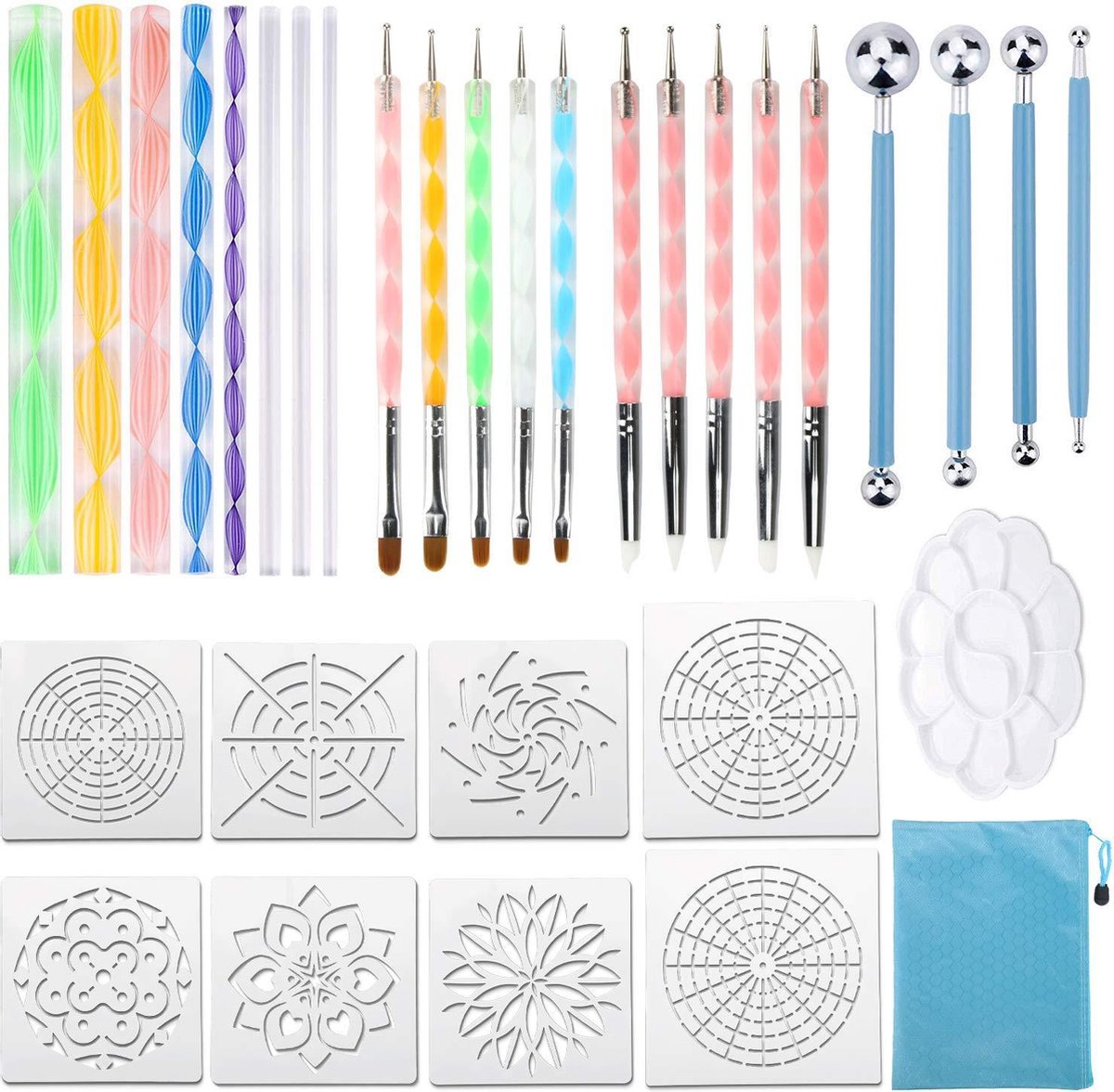 Dotting Tools 32 delig Mandala - Dotting Nail Art penselen voor Dot Painting - Mandala dotting inclusief Sjablonen  