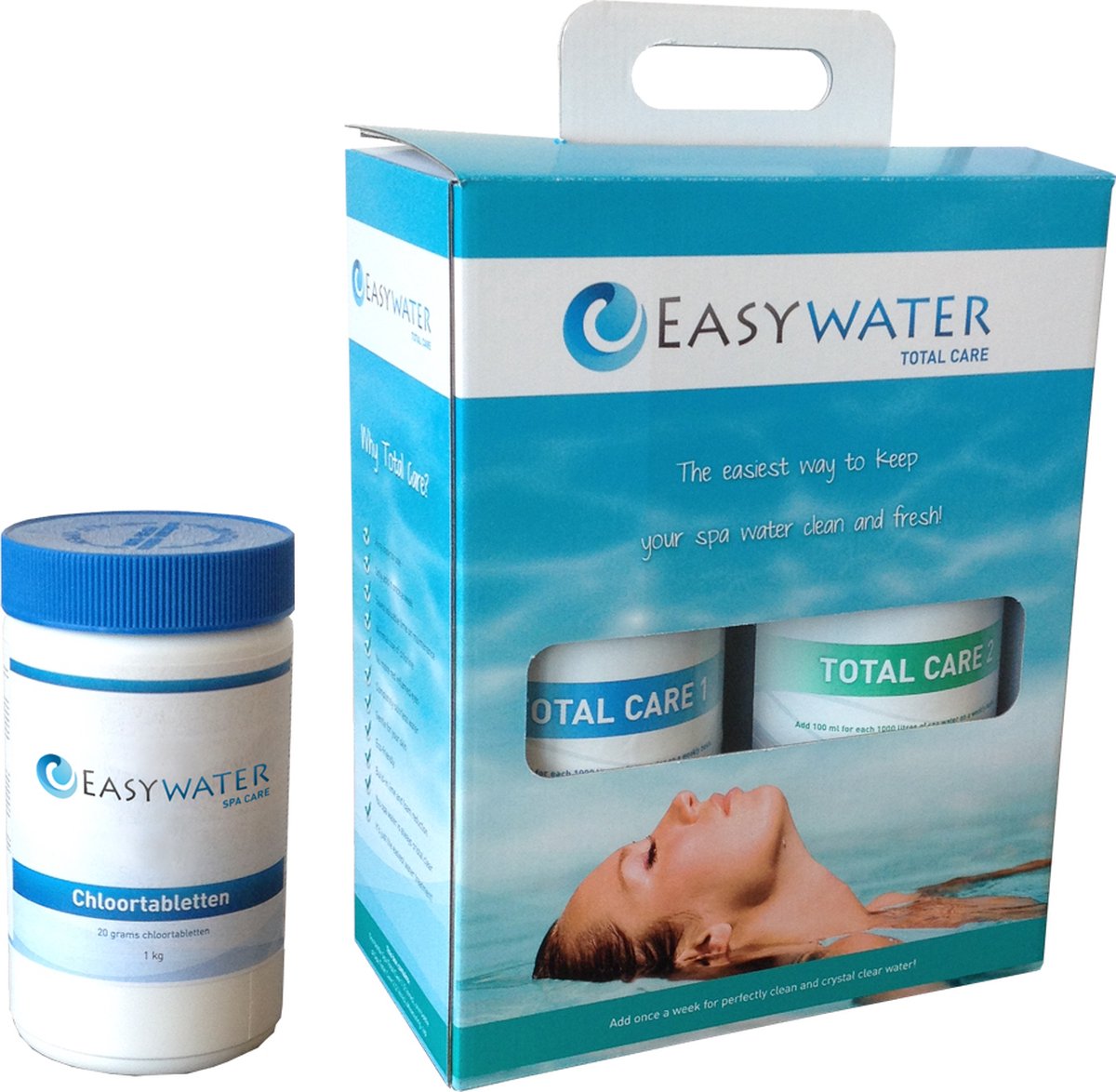 Easywater total care 1 en 2 pakket INCLUSIEF 50 chloortabletten 20 gram