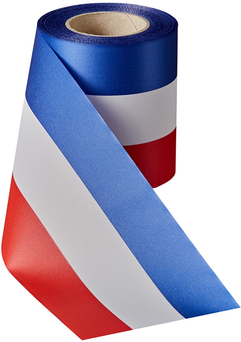 Rouwlint sierlint sjerp 75 MM rood-wit-blauw bedrukbaar composteerbaar rol 25 meter