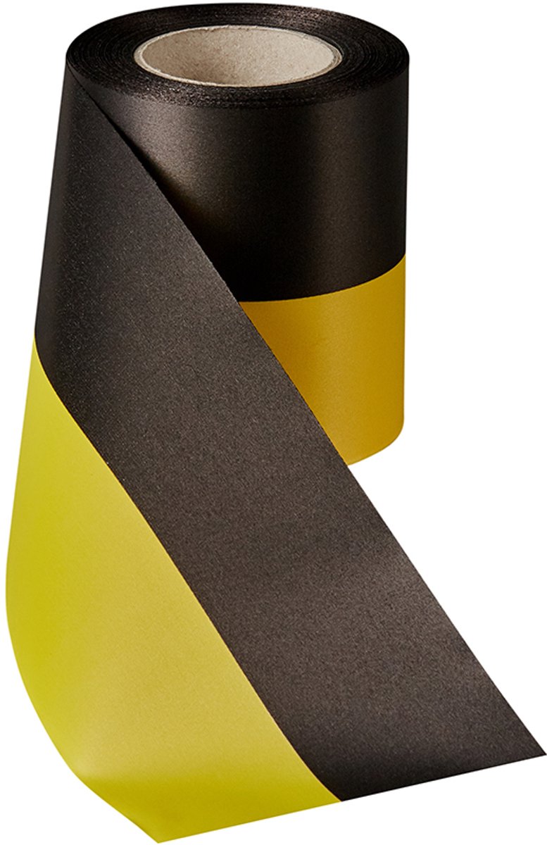 Rouwlint sierlint sjerp 75 MM zwart-geel bedrukbaar composteerbaar rol 25 meter