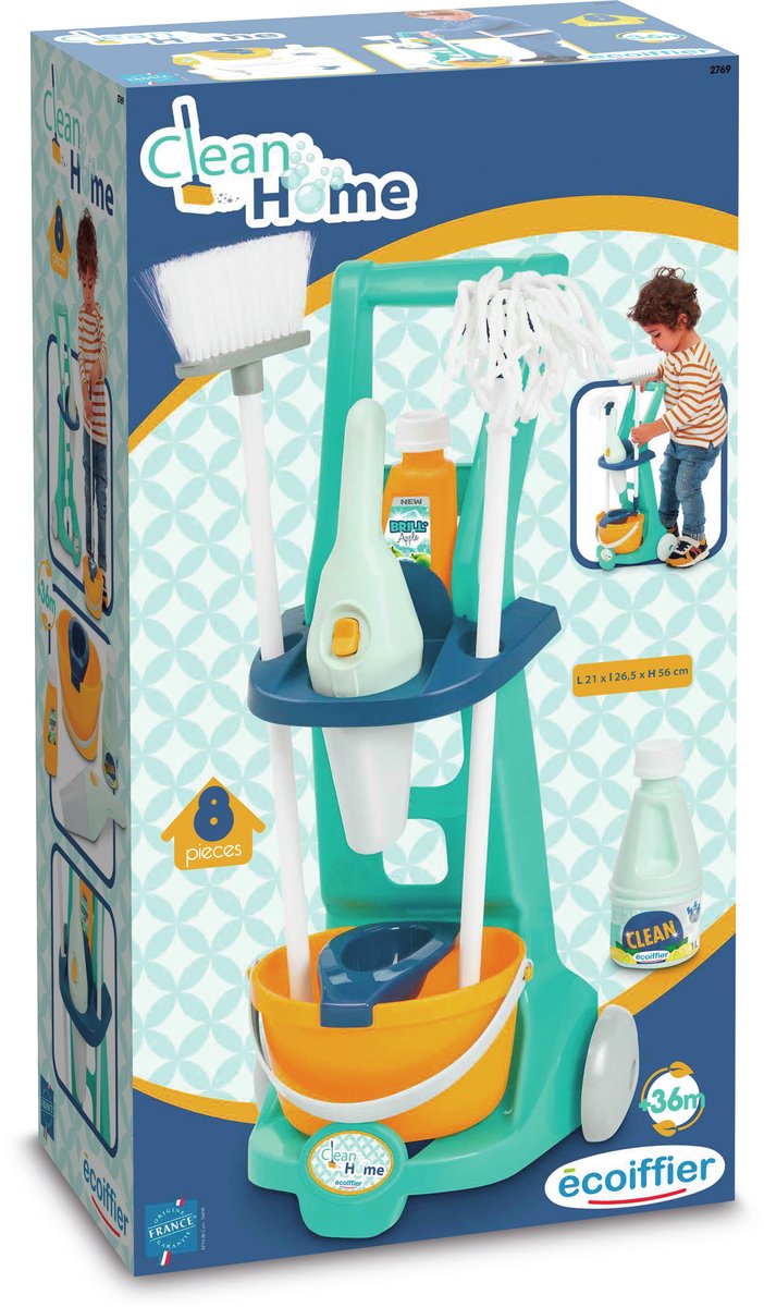 Reinig & Opberg Kit Ecoiffier Clean Home Speelgoed 8 Onderdelen