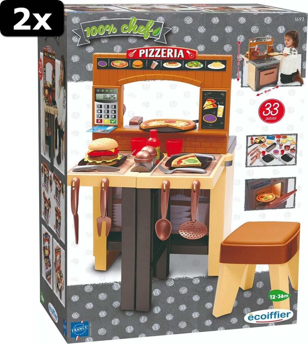 2x Ecoiffier Pizzeria 100% Chef Keuken + Restaurant + Accessoires