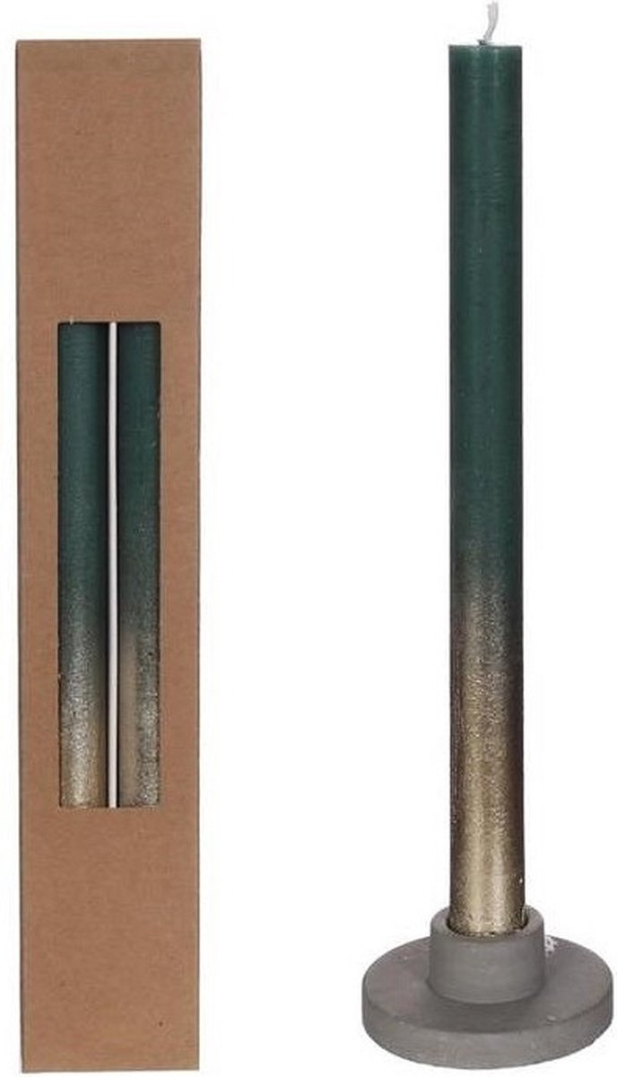Dinner Kaarsen mos groen met Goude Spray Ø21/h. 250mm - 1 set