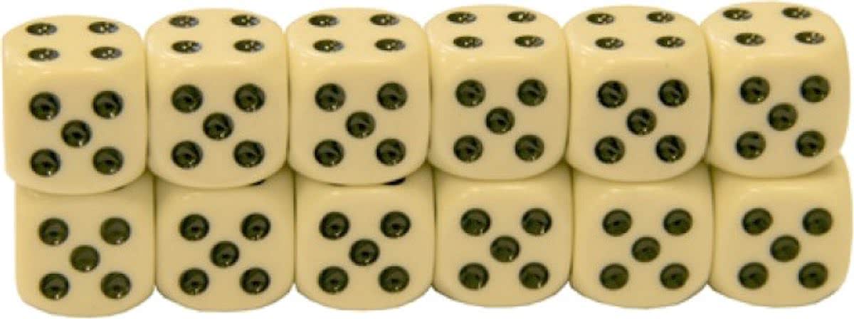   Dobbelstenen 12 X 12 Mm Crème/zwart 12 Stuks