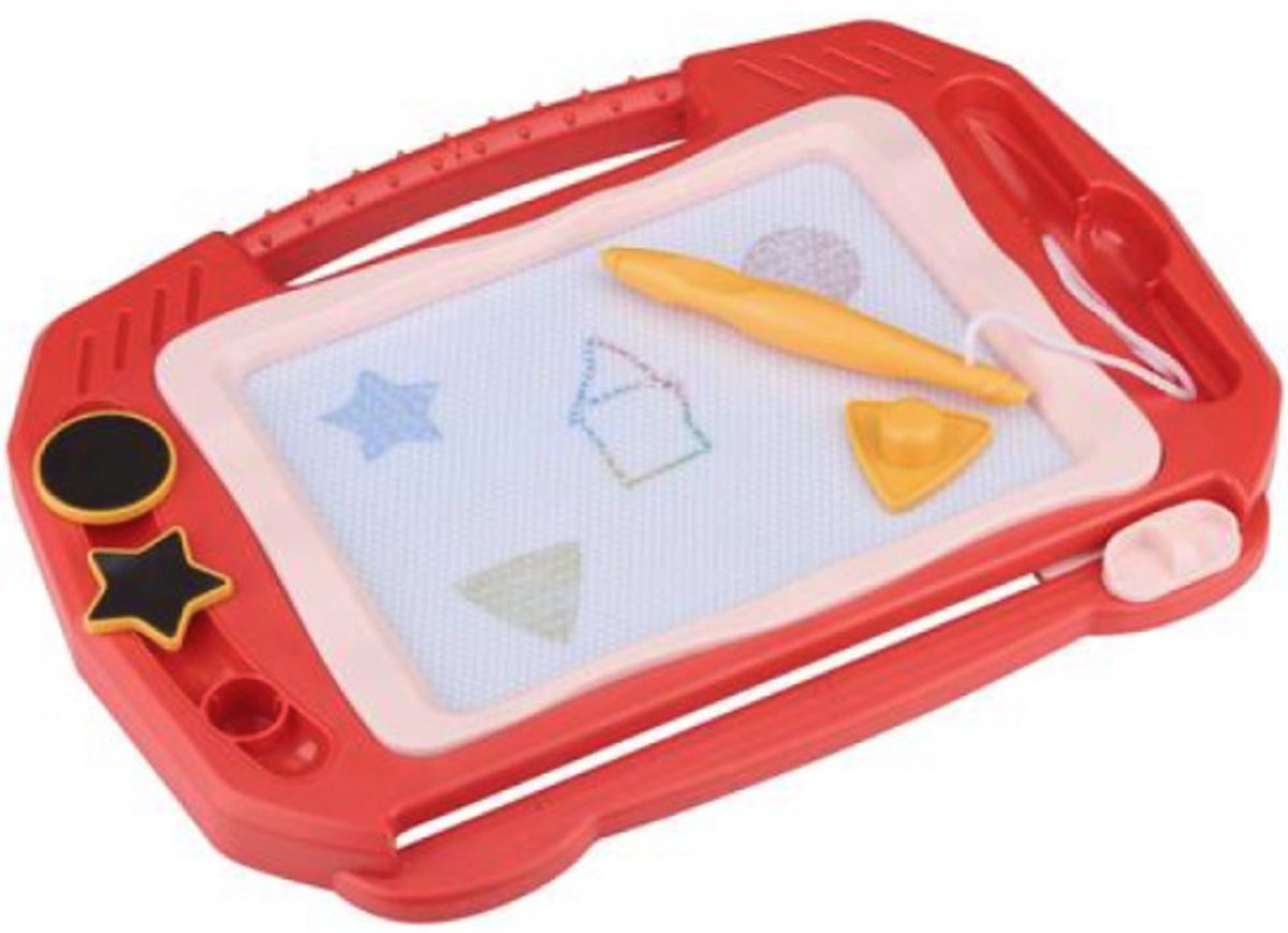 Eddy Toys Magnetisch Tekenbord - Rood - Magnetisch Bord met Stempels en Pen - 33 x 29,5 x 27 cm