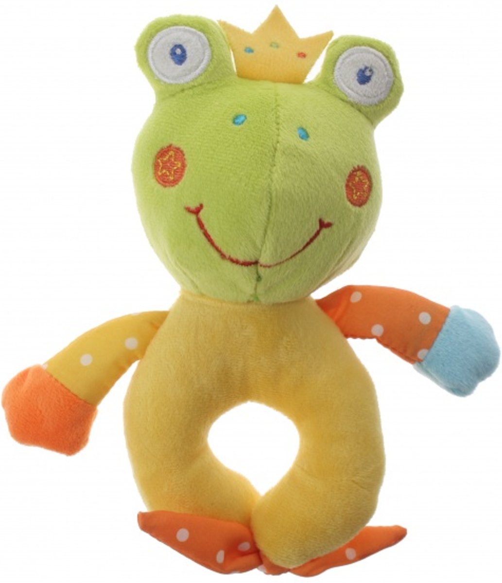 Eddy Toys pluche rammelaar kikker groen/geel 16 cm