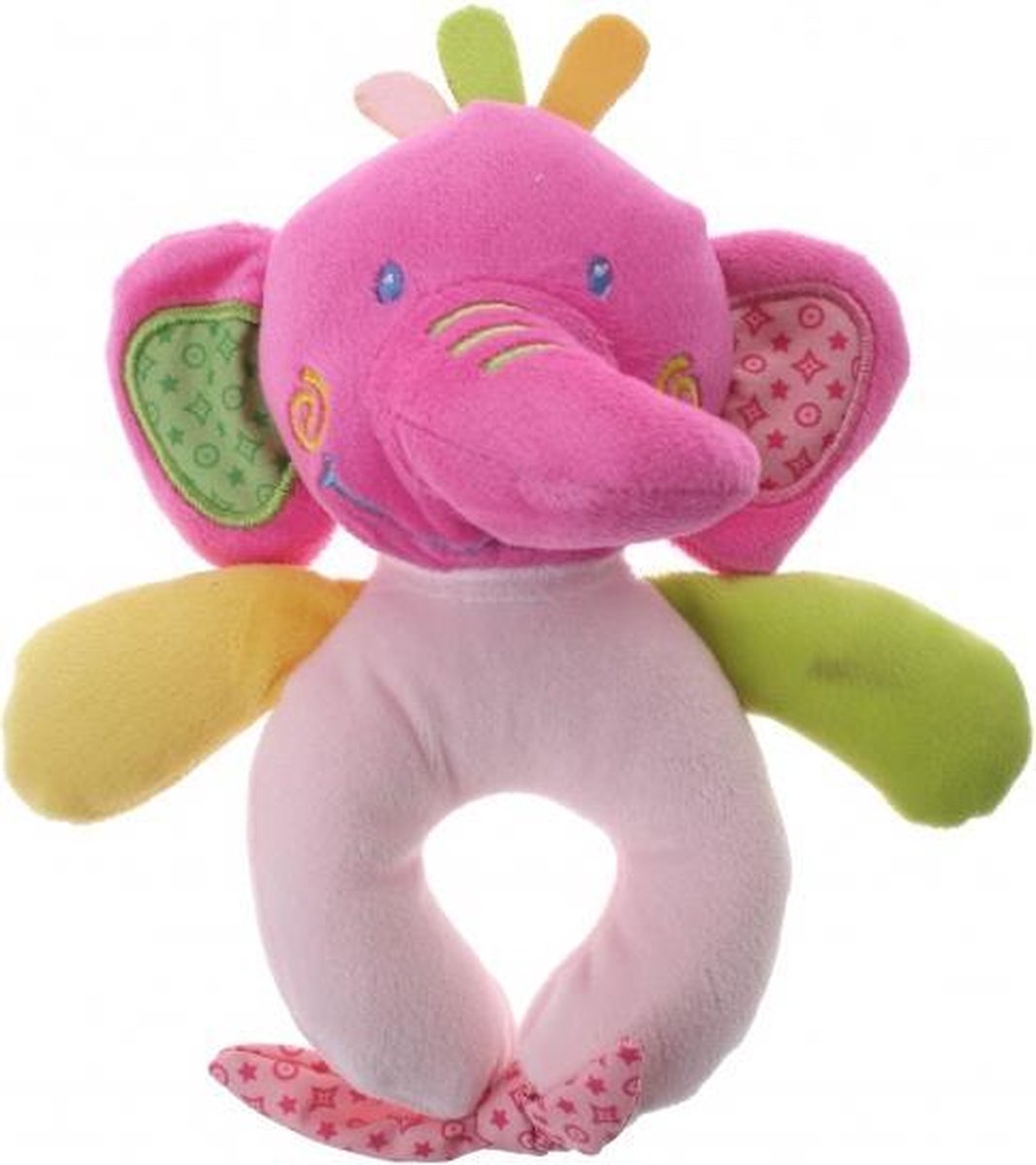 pluche rammelaar olifant paars/roze 16 cm