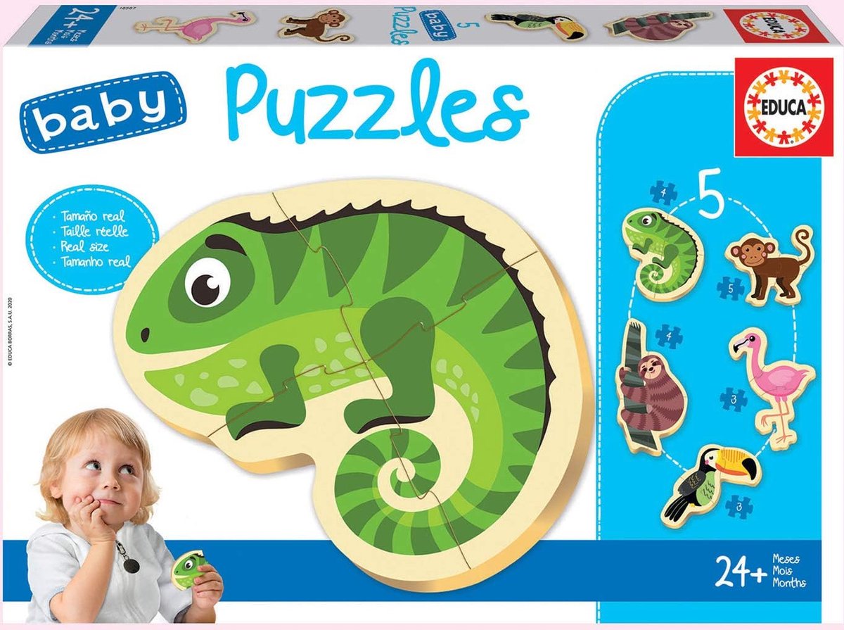 Educa baby puzzel - 5 puzzels 3 tot 5 stukjes - dieren