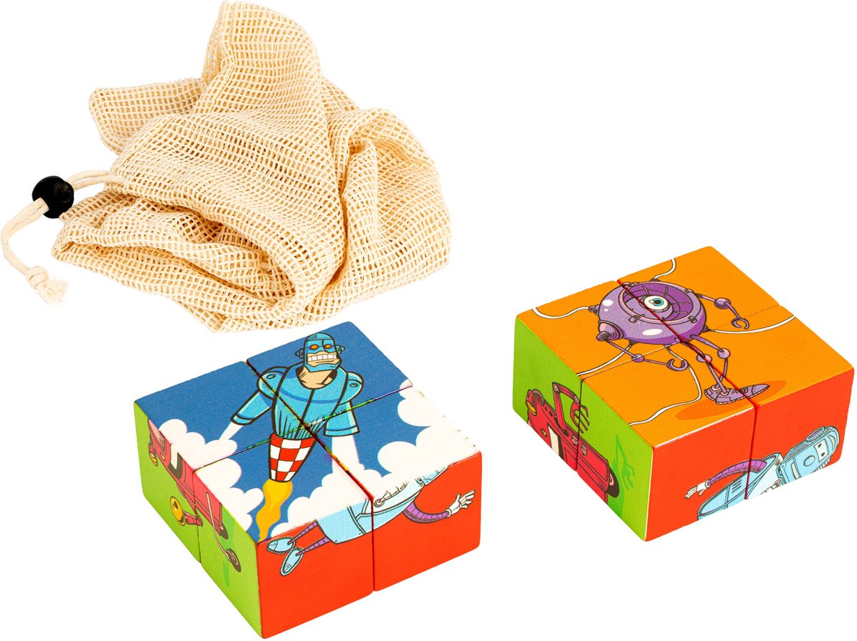 Educo Blokkenpuzzel Robots - Houten speelgoed - Houten puzzel - Educatief speelgoed - Kinderspeelgoed - 8 puzzelblokken