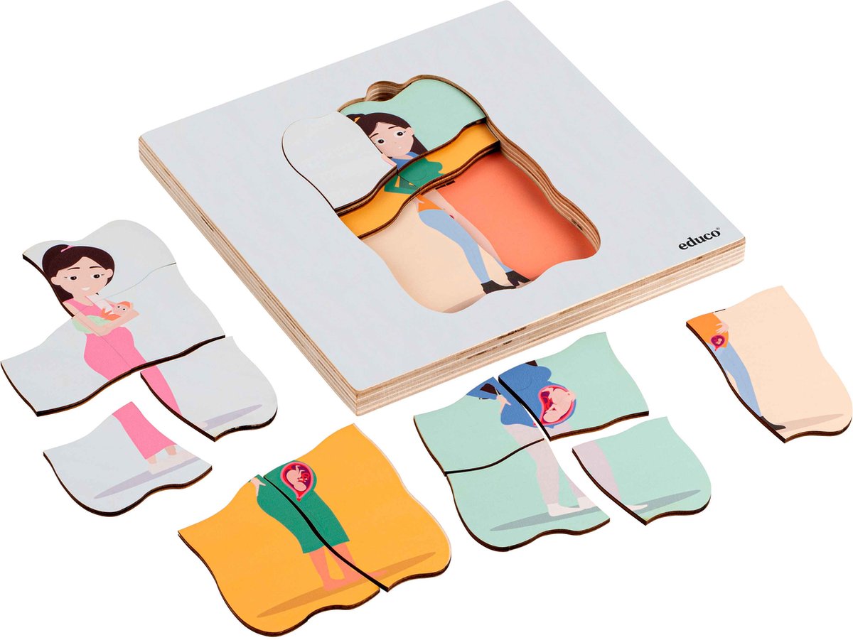 Educo Groeipuzzel Evolutie - Levensloop van de mens - Houten speelgoed - Houten puzzel - Educatief speelgoed - Kinderspeelgoed - 24 stukjes