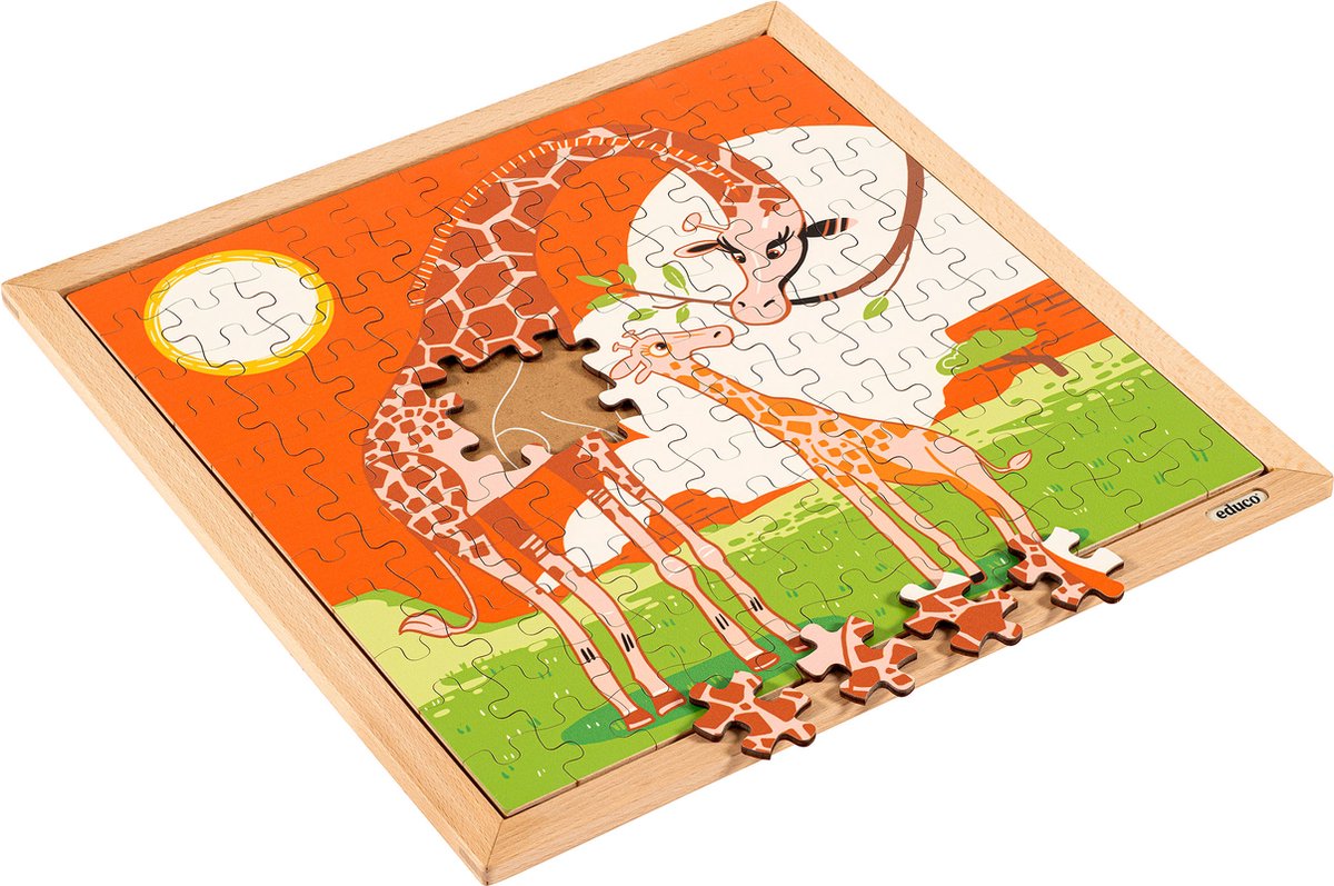Educo Houten Kinder puzzel Giraffe 40x40cm - 121 stukjes - Houten puzzel - Legpuzzel - Puzzel voor kinderen - Dierenpuzzel - Houten puzzel - Educatief speelgoed hout - Vanaf 4 jaar
