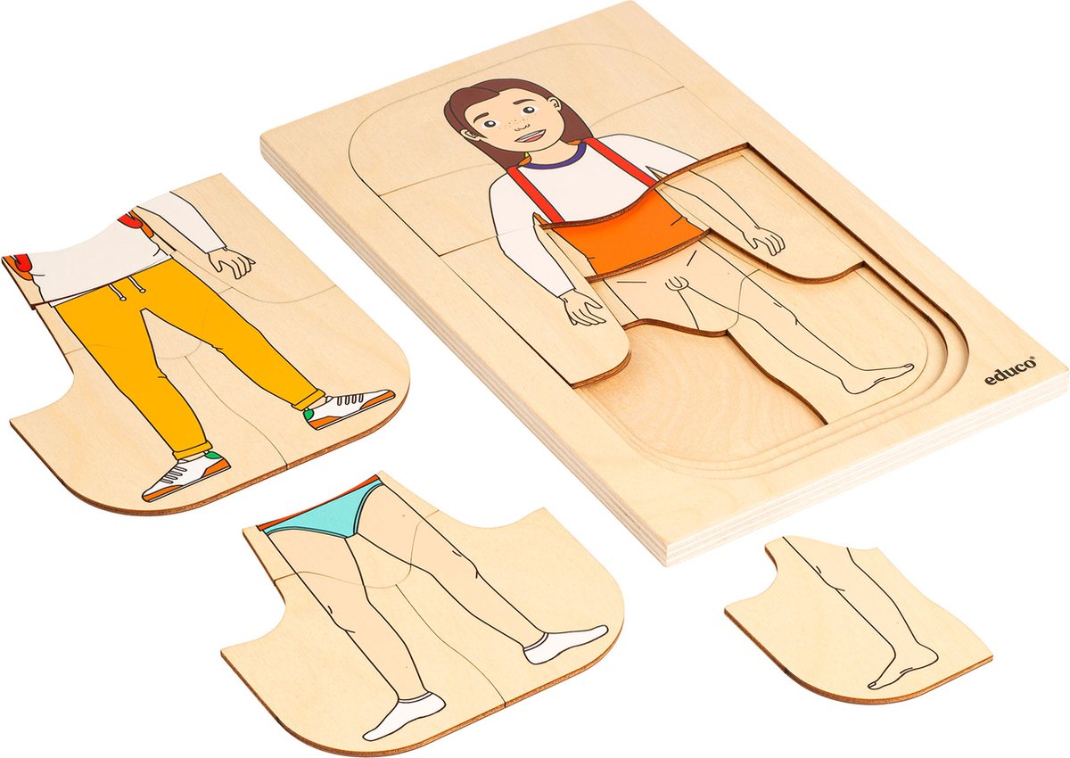 Educo Inlegpuzzel Jongen - Aankleedpuzzel - Houten speelgoed - Houten puzzel - Educatief speelgoed - Kinderspeelgoed