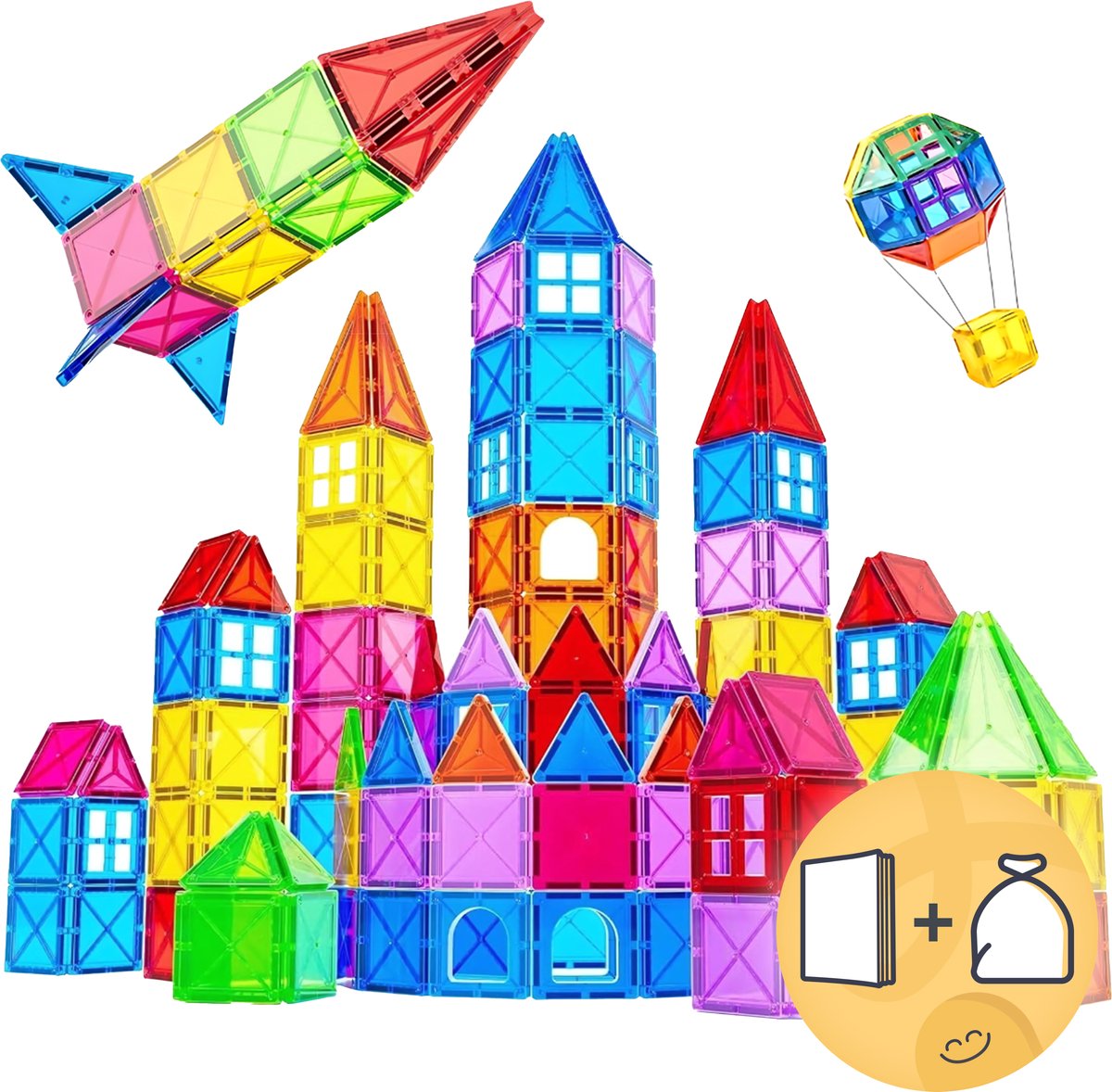 Eduvate Magnetic Tiles - Magnetisch Speelgoed - 60 Stuks - Magnetisch Bouwspeelgoed - Magnetische Bouwstenen - Magnetische Tegels