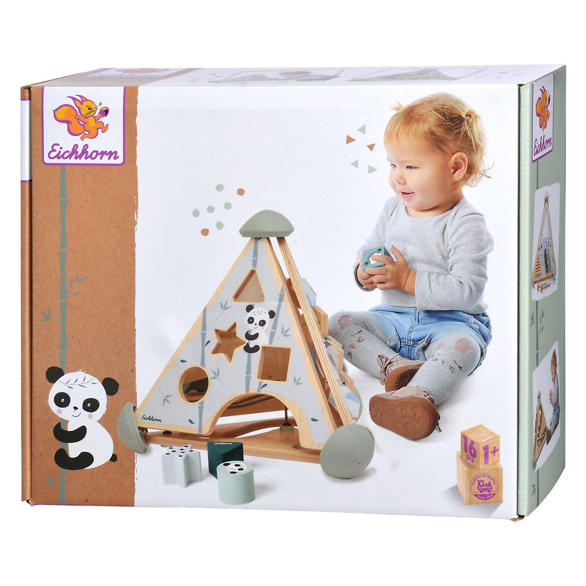 Eichhorn houten activiteitencentrum piramide educatief speelgoed.