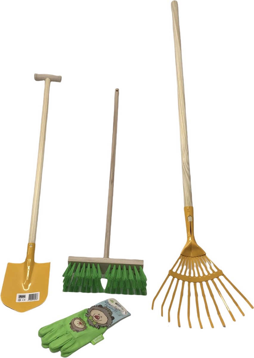 Tuin gereedschap - Kinder set - Hark - Schep - Bezem en kindertuinhandschoenen