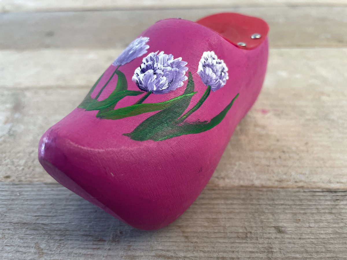 Spaarpot klomp hand painted roze met tulp