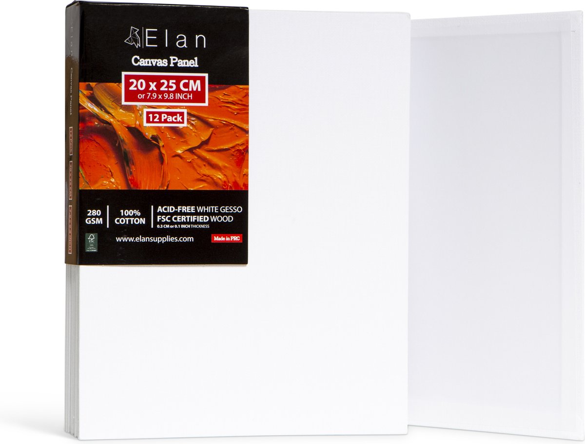 Elan Katoen Canvas Panelen 20x25 CM, 12-Pack Canvas Boards voor het Schilderen, Schilderen Canvas, Canvassen voor het Schilderen, Kunst Board Bulk Art Canvas Board Blank Canvas Panel