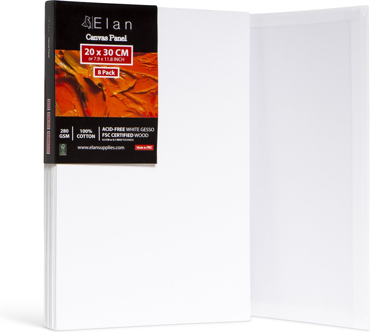 Elan Katoen Canvas Panelen 20x30 CM, 8-Pack Canvas Boards voor het Schilderen, Schilderen Canvas, Canvassen voor het Schilderen, Kunst Board Bulk Art Canvas Board Blank Canvas Panel