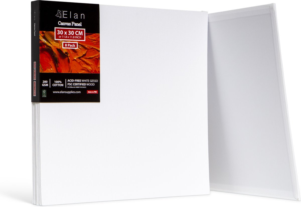 Elan Katoen Canvas Panelen 30x30 CM, 8-Pack Canvas Boards voor het Schilderen, Schilderen Canvas, Canvassen voor het Schilderen, Kunst Board Bulk Art Canvas Board Blank Canvas Panel