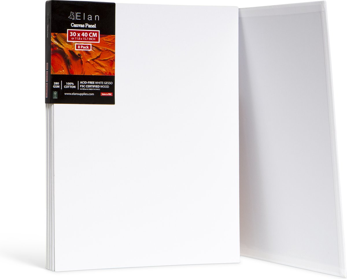 Elan Katoen Canvas Panelen 30x40 CM, 8-Pack Canvas Boards voor het Schilderen, Schilderen Canvas, Canvassen voor het Schilderen, Kunst Board Bulk Art Canvas Board Blank Canvas Panel