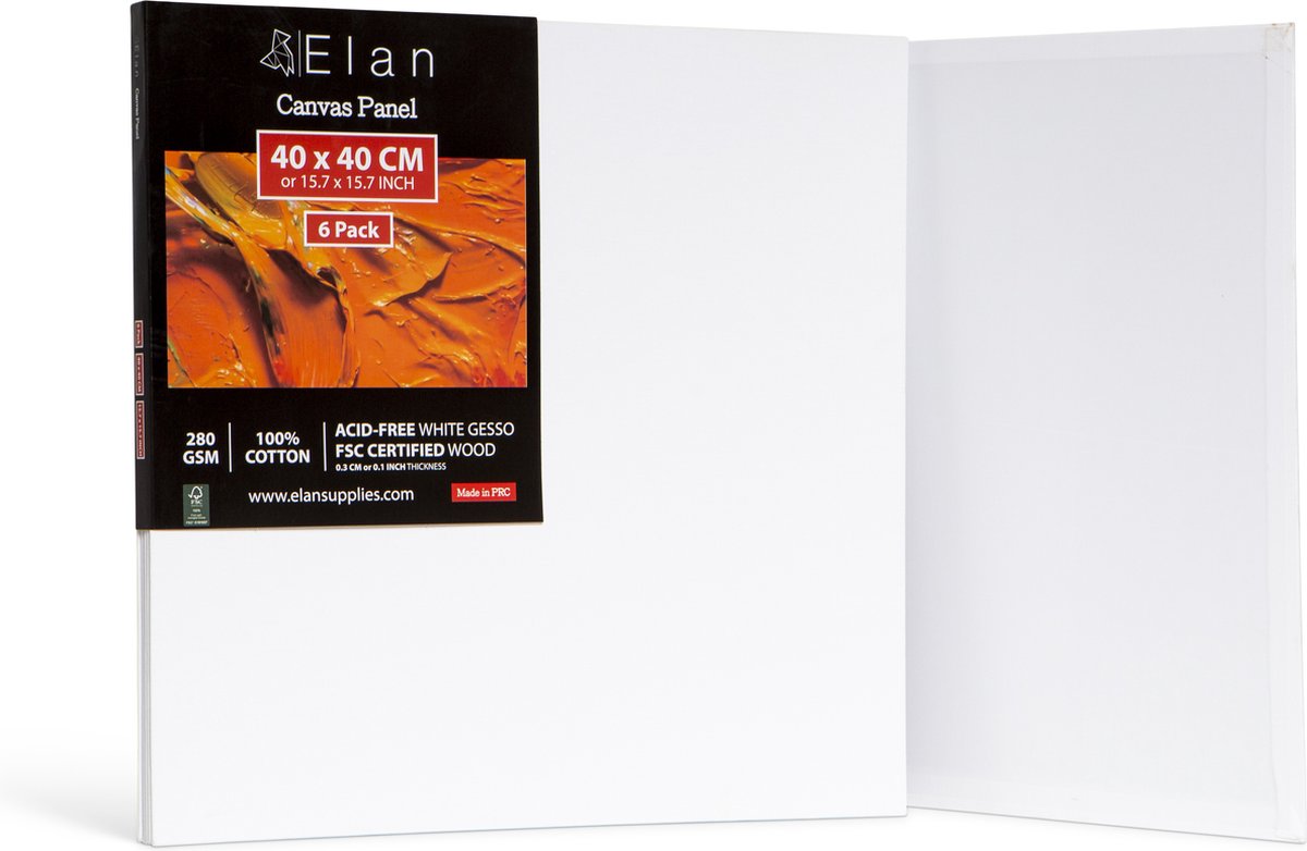 Elan Katoen Canvas Panelen 40x40 CM, 6-Pack Canvas Boards voor het Schilderen, Schilderen Canvas, Canvassen voor het Schilderen, Kunst Board Bulk Art Canvas Board Blank Canvas Panel