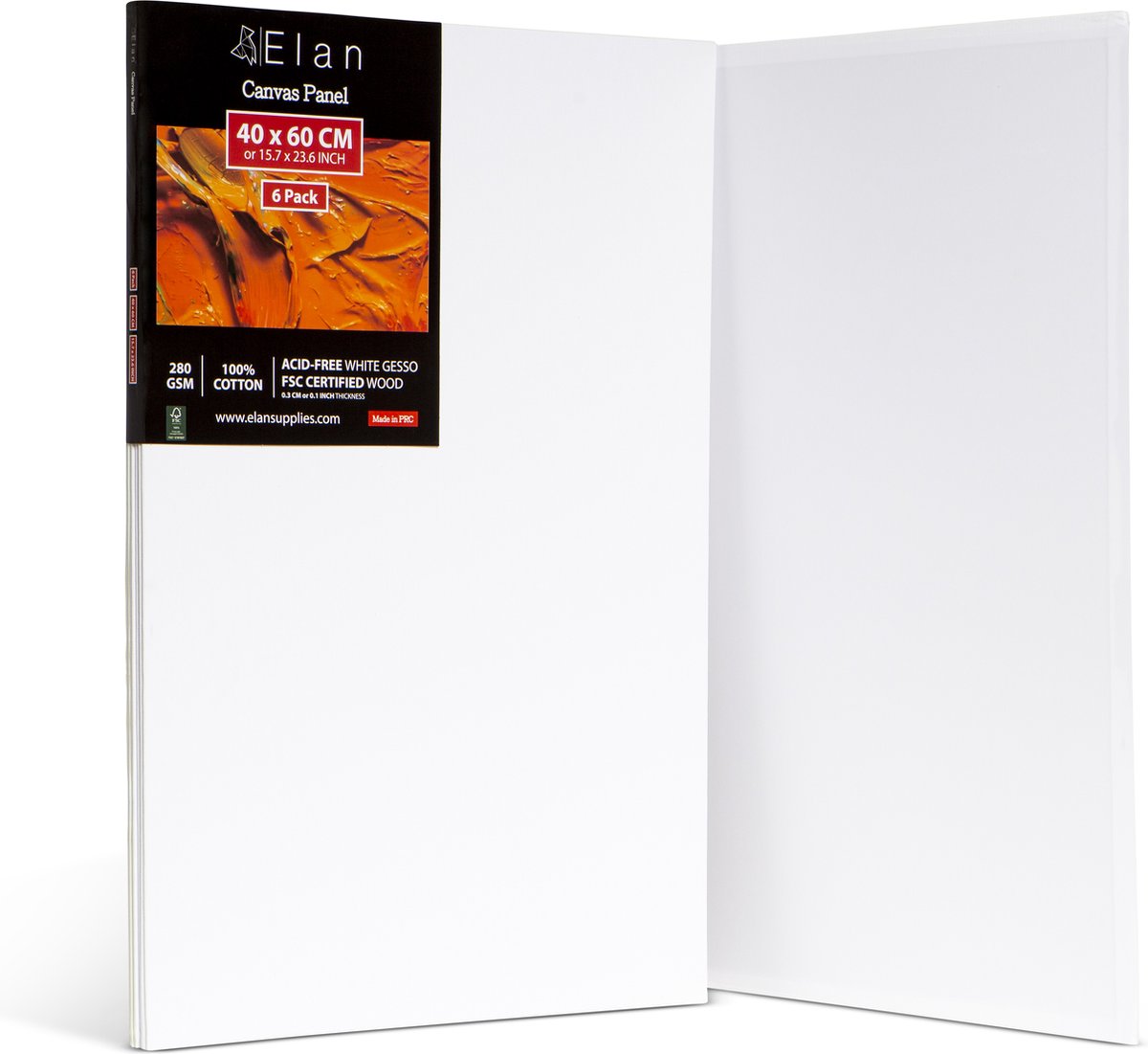 Elan Katoen Canvas Panelen 40x60 CM, 6-Pack Canvas Boards voor het Schilderen, Schilderen Canvas, Canvassen voor het Schilderen, Kunst Board Bulk Art Canvas Board Blank Canvas Panel
