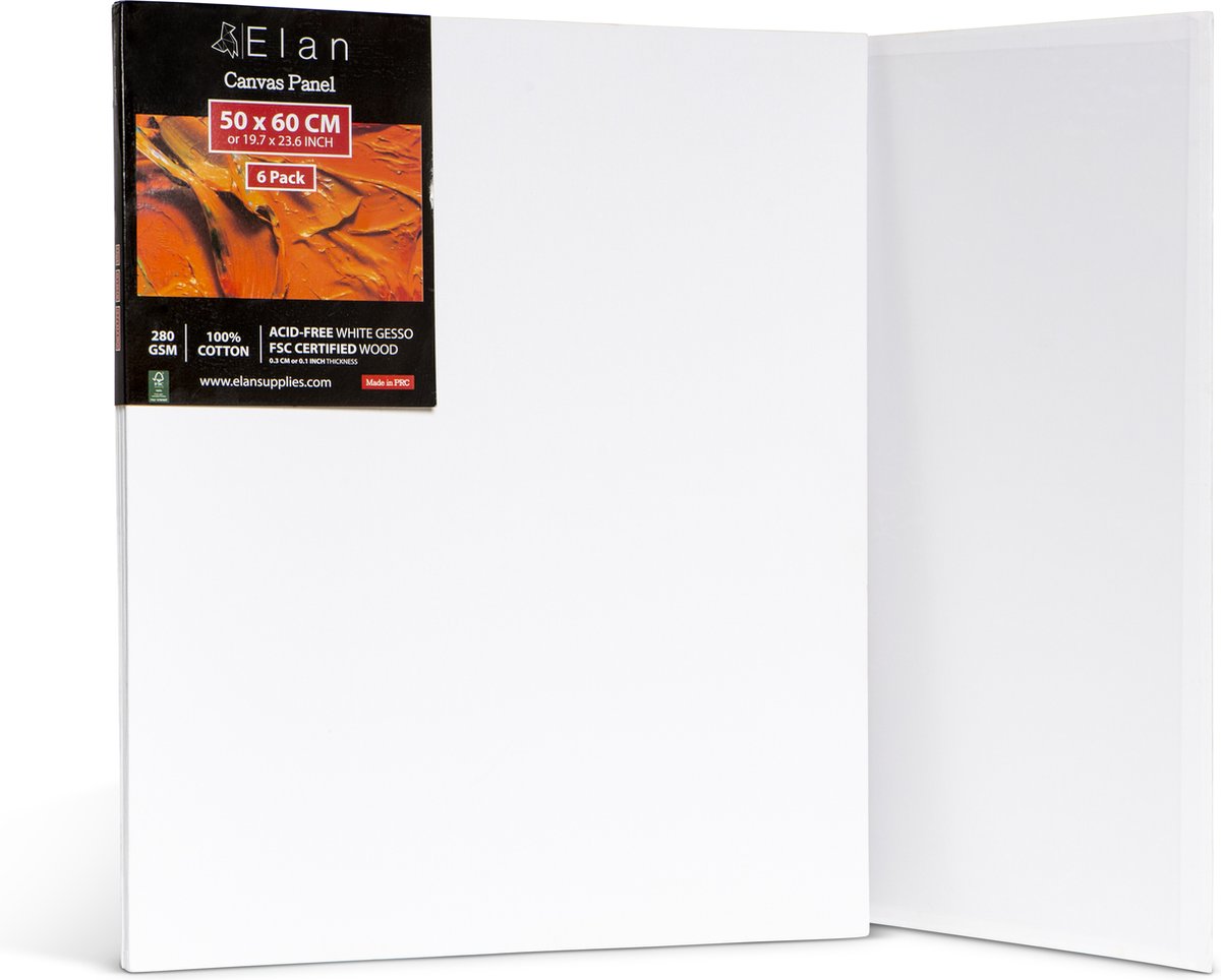 Elan Katoen Canvas Panelen 50x60 CM, 6-Pack Canvas Boards voor het Schilderen, Schilderen Canvas, Canvassen voor het Schilderen, Kunst Board Bulk Art Canvas Board Blank Canvas Panel
