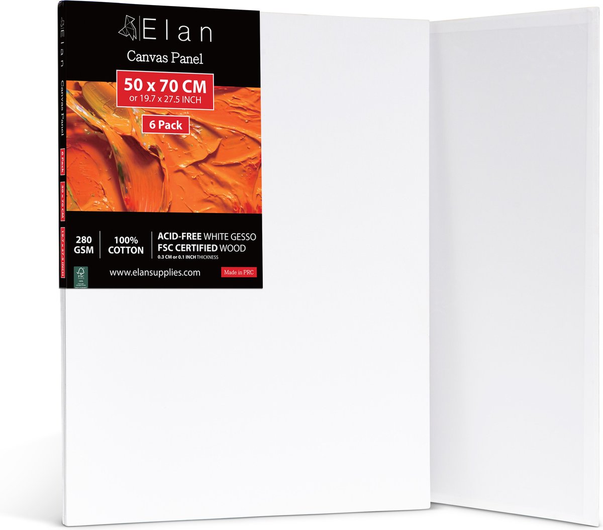 Elan Katoen Canvas Panelen 50x70 CM, 6-Pack Canvas Boards voor het Schilderen, Schilderen Canvas, Canvassen voor het Schilderen, Kunst Board Bulk Art Canvas Board Blank Canvas Panel