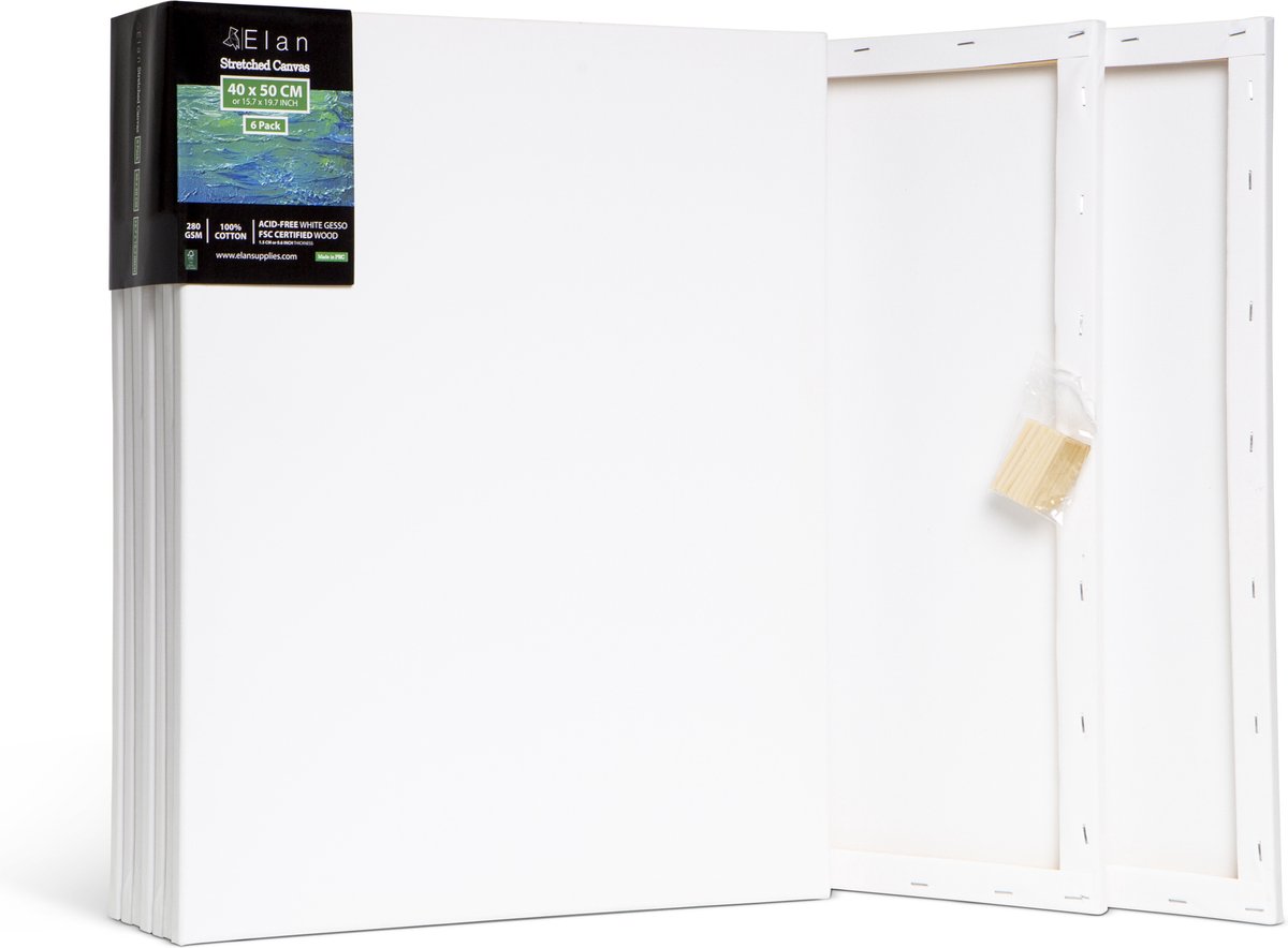Elan Schildersdoeken 40x50 CM, 6 Stuks Canvasdoeken 40x50 CM, 100% Katoenen Canvas voor Schilderen, Stretched Canvas, Painting Canvas 40x50 CM, Pre Primed Canvas, Schilderdoek 40x50 CM