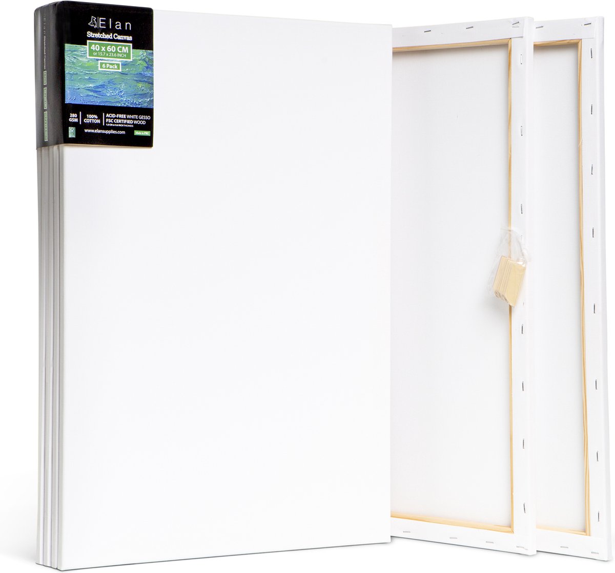 Elan Schildersdoeken 40x60 CM, 6 Stuks Canvasdoeken 40x60 CM, 100% Katoenen Canvas voor Schilderen, Stretched Canvas, Painting Canvas 40x60 CM, Pre Primed Canvas, Schilderdoek 40x60 CM
