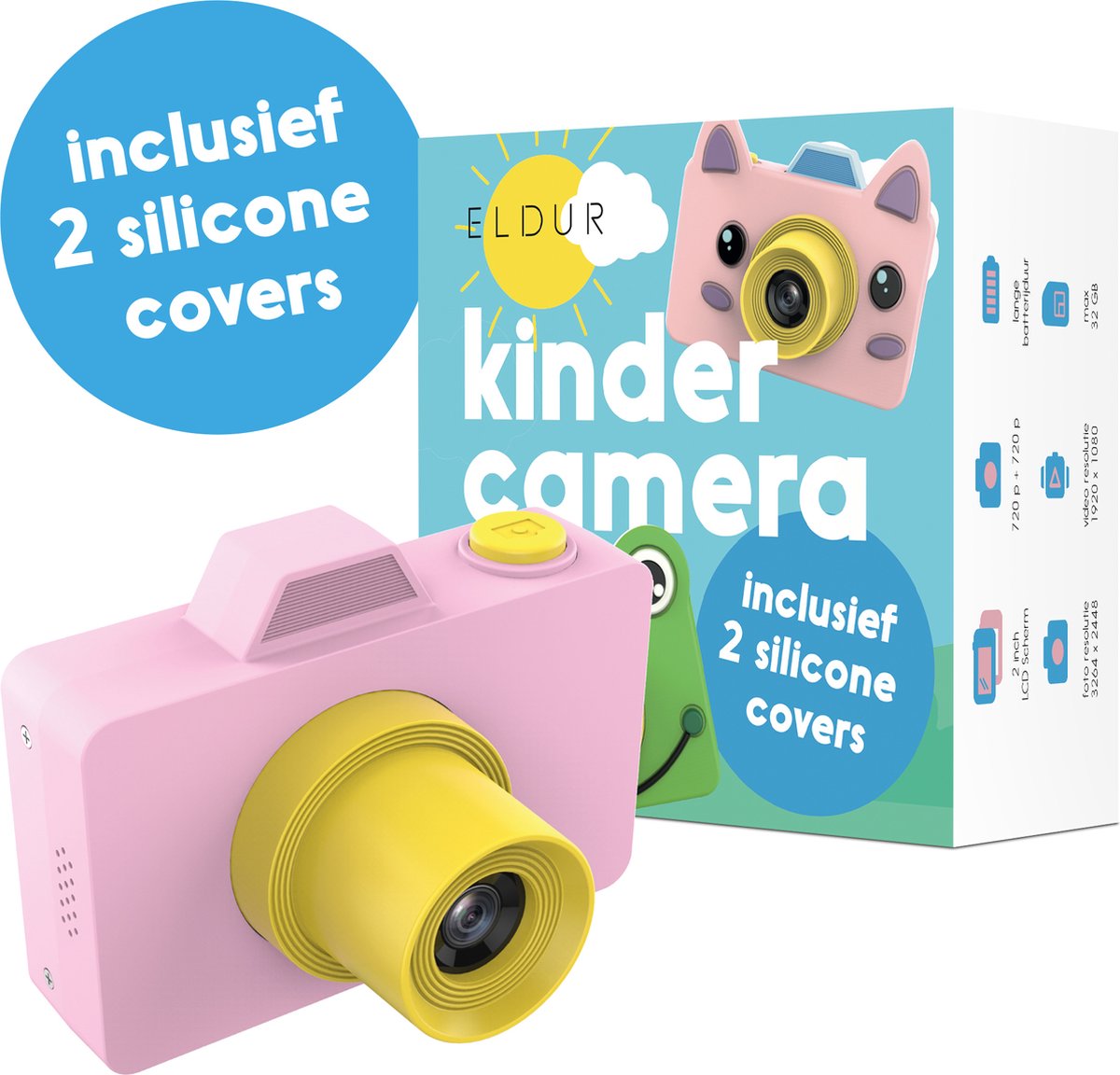  ® Kindercamera - Roze - Incl. 2 covers + 32gb SD kaart