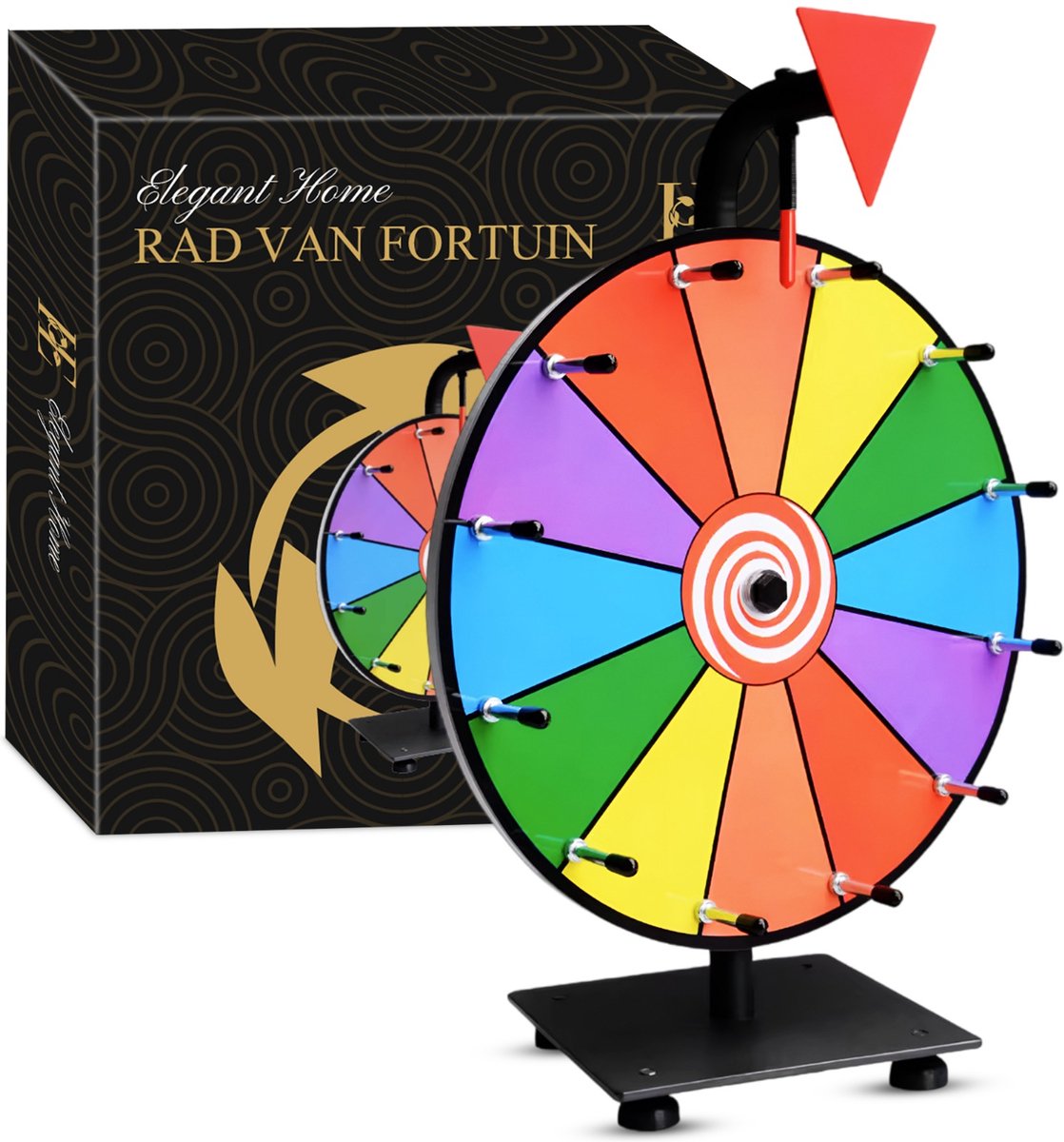 Elegant Home® - Rad van Fortuin - Draaiwiel 30 cm - Draaiwiel met 12 schrijfvakken - Tafelmodel - In hoogte verstelbaar - Met markeerstift en wisser - Draairad - Gezelschapsspel